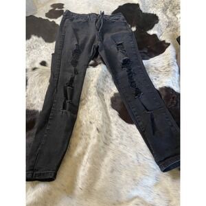 Rue 21 Black High Rise Ankle Jeggings Sz‎ 12 Stretch Distressed